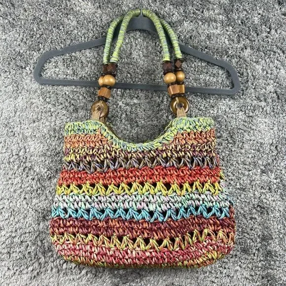 Capelli Straw Beaded Bag Purse Shoulder Boho Brilliant Color